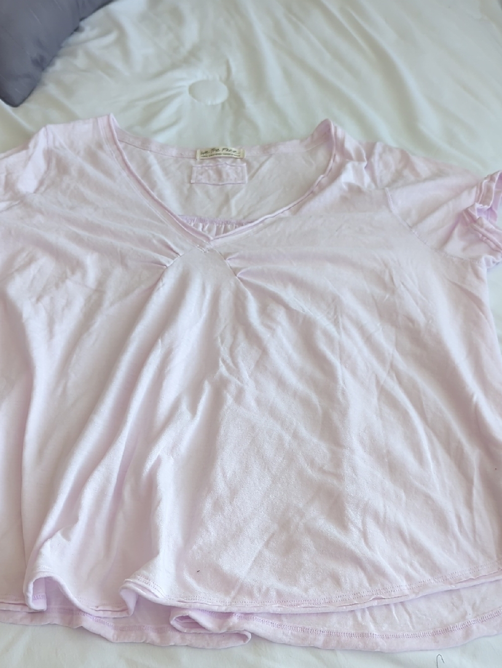 We The Free Pastel Pink V-Neck Short Sleeve Tee